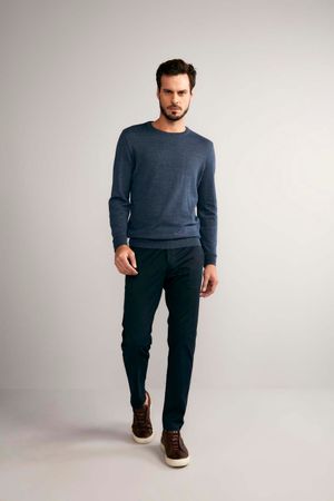 Tricot Básico Gola Careca - Azul Índigo