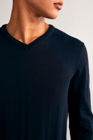Tricot Gola V Liso - Azul Marinho
