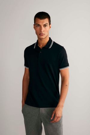 Polo Manga Curta Malha Básica Slim Fit - Preto