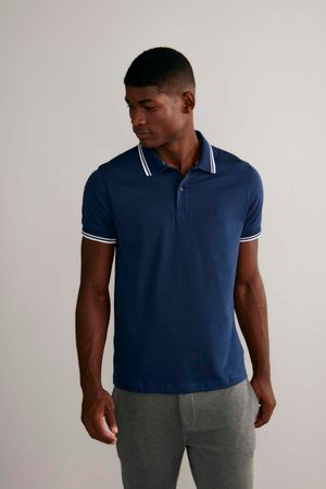 Polo Manga Curta Malha Básica Slim Fit - Azul Noturno