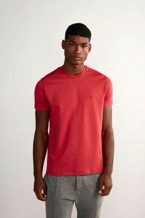 Camiseta Manga Curta Malha Básica Slim Fit - Vermelho