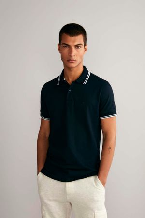 Polo Manga Curta Piquet Básica Slim Fit - Azul Marinho