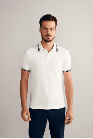 Polo Manga Curta Piquet Básica Slim Fit - Branco