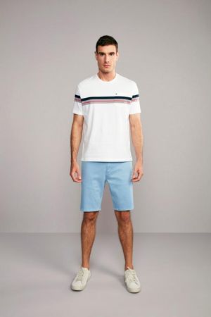 Camiseta Manga Curta com Bolso Comfort Malha - Branco / Azul Marinho