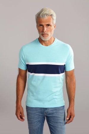 Camiseta Manga Curta Comfort Malha - Azul Claro / Branco