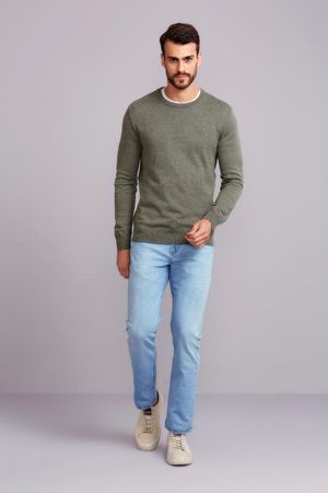 Tricot Gola Careca Básico Liso Slim Fit - Verde