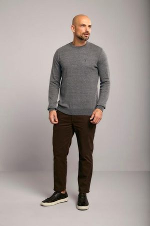 Tricot Gola Careca Básico Liso -  Cinza Grafite