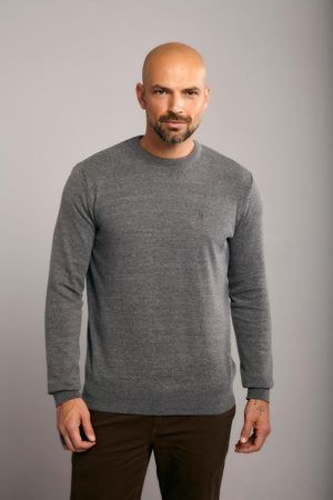 Tricot Gola Careca Básico Liso Slim Fit -  Cinza Grafite