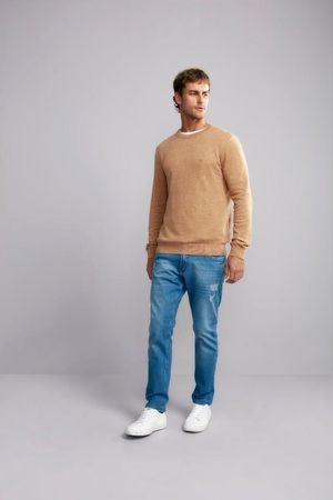 Tricot Gola Careca Básico Liso - Laranja Damasco