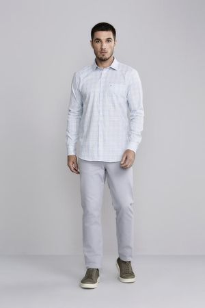 Camisa Manga Longa com Bolso Comfort Fio Tinto - Azul