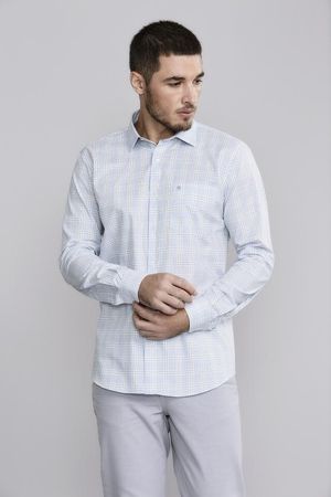 Camisa Manga Longa com Bolso Comfort Fio Tinto - Azul