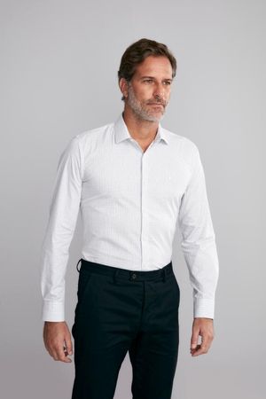 Camisa Manga Longa Fio Tinto Slim Fit - Azul Médio