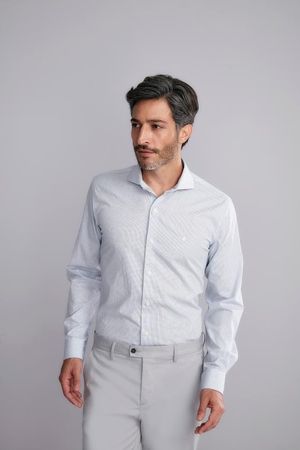 Camisa Manga Longa Fio Tinto Slim Fit - Azul Marinho