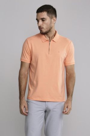 Polo Manga Curta com Zíper Comfort Básica - Rosa Salmão