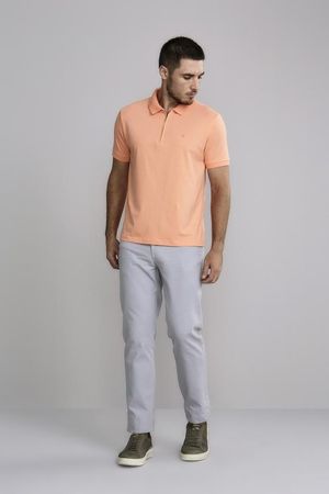 Polo Manga Curta com Zíper Comfort Básica - Rosa Salmão