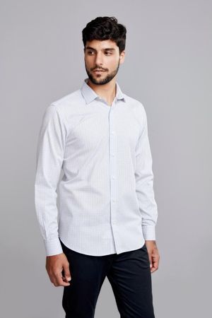 Camisa Manga Longa Fio Tinto Classic Fit - Azul