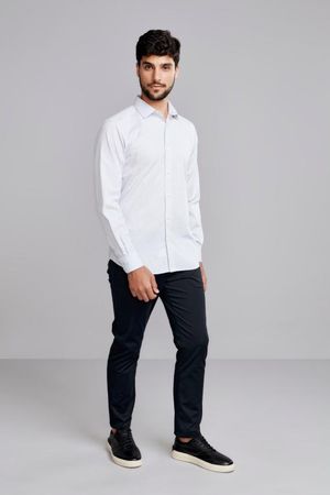 Camisa Manga Longa Fio Tinto Classic Fit - Azul