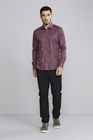 Camisa Manga Longa Fio Tinto Slim Fit - Rosa