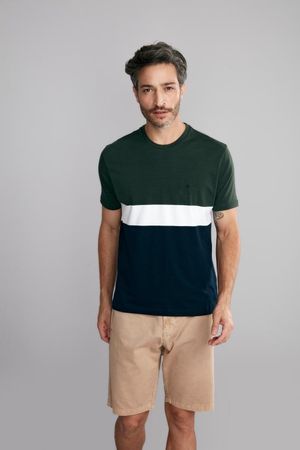 Camiseta Manga Curta Comfort Malha - Verde Floresta / Branco