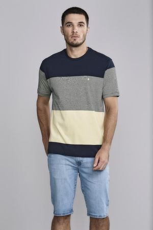 Camiseta Manga Curta Comfort Malha - Azul Marinho / Marrom Amêndoa