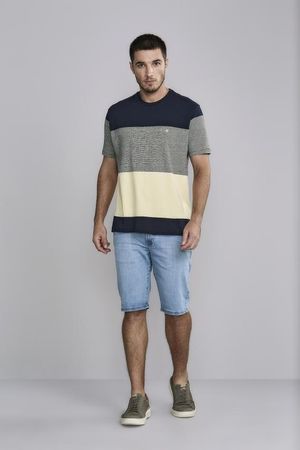 Camiseta Manga Curta Comfort Malha - Azul Marinho / Marrom Amêndoa