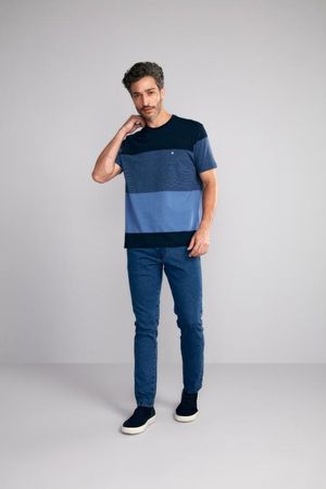 Camiseta Manga Curta Comfort Malha - Azul Marinho / Azul Carbono