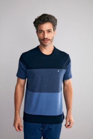 Camiseta Manga Curta Comfort Malha - Azul Marinho / Azul Carbono