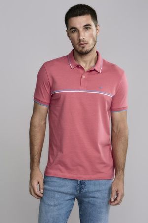 Polo Manga Curta Malha Slim Fit - Tulipa / Azul Cobalto