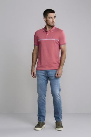 Polo Manga Curta Malha Slim Fit - Tulipa / Azul Cobalto