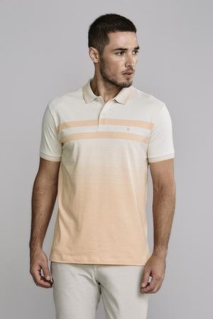 Polo Manga Curta Malha Slim Fit - Laranja Pêssego / Cinza Neblina