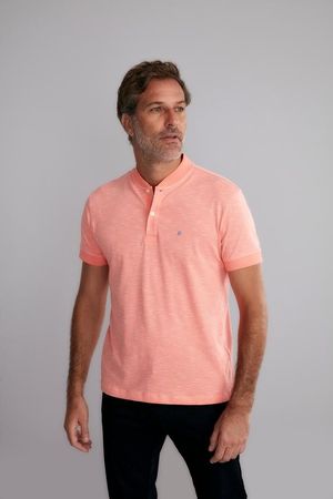 Polo Manga Curta Malha Slim Fit - Rosa Salmão / Branco