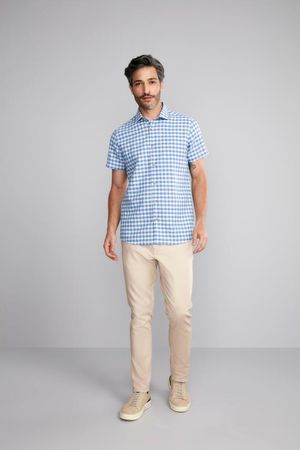 Camisa Manga Curta Linen Blend Slim Fit - Azul