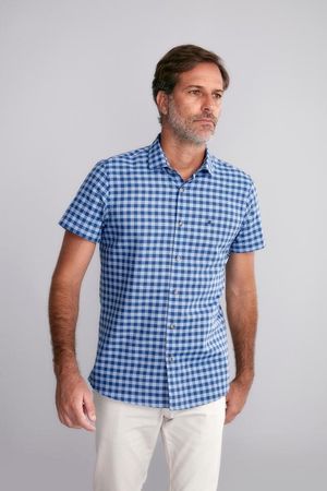 Camisa Manga Curta Fio Tinto Slim Fit - Azul Marinho