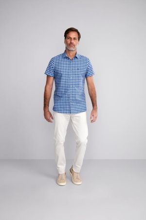 Camisa Manga Curta Linen Blend Slim Fit - Azul Marinho