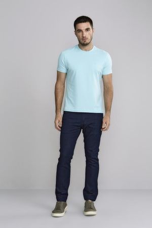 Camiseta Manga Curta Malha Básica Slim Fit - Azul Piscina