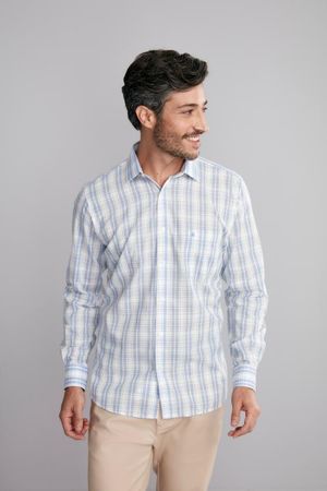 Camisa Manga Longa com Bolso Fio Tinto Classic Fit - Azul Claro