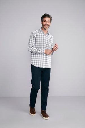 Camisa Manga Longa com Bolso Comfort Fio Tinto - Cinza