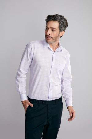 Camisa Manga Longa com Bolso Comfort Xadrez - Lilás