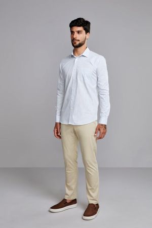 Camisa Manga Longa Comfort Fio Tinto - Azul