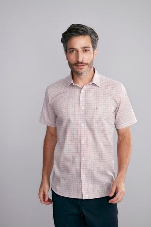 Camisa Manga Curta com Bolso Fio Tinto Classic Fit - Laranja