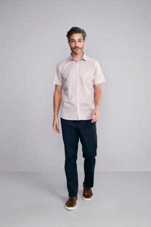 Camisa Manga Curta com Bolso Fio Tinto Classic Fit - Laranja