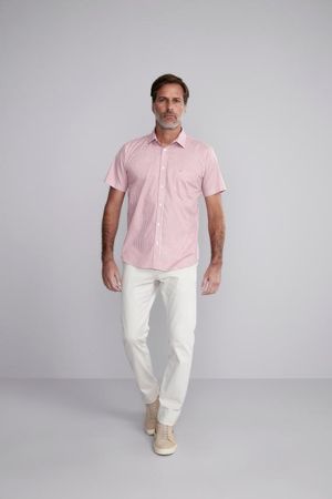 Camisa Manga Curta com Bolso Comfort Fio Tinto - Rosa Fúcsia