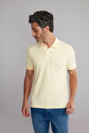 Polo Manga Curta Comfort Piquet - Branco / Marrom Amêndoa