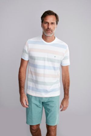 Camiseta Manga Curta Comfort Malha - Branco / Azul Hortência