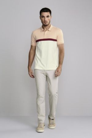 Polo Manga Curta Malha Slim Fit - Laranja Pêssego / Creme