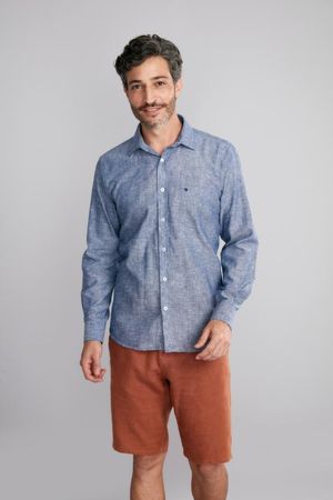 Camisa Manga Longa Comfort Linho - Azul Marinho