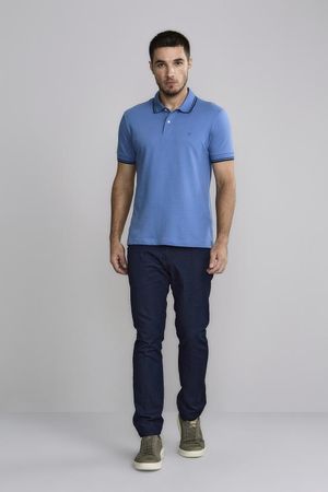 Polo Manga Curta Piquet Básica Slim Fit - Azul Carbono