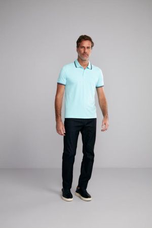 Polo Manga Curta Malha Básica Slim Fit - Azul Piscina