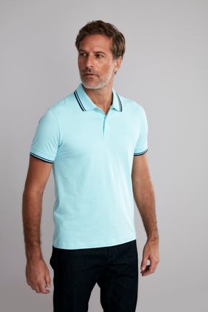 Polo Manga Curta Malha Básica Slim Fit - Azul Piscina