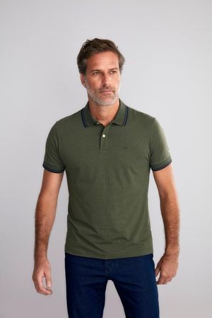 Polo Manga Curta Malha Básica Slim Fit - Verde Escuro